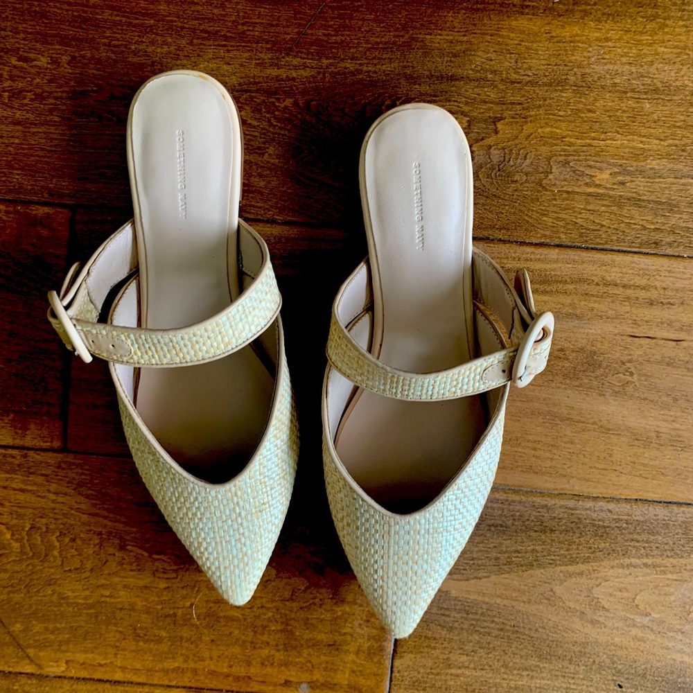 Something Navy Tan mules size 7.5M